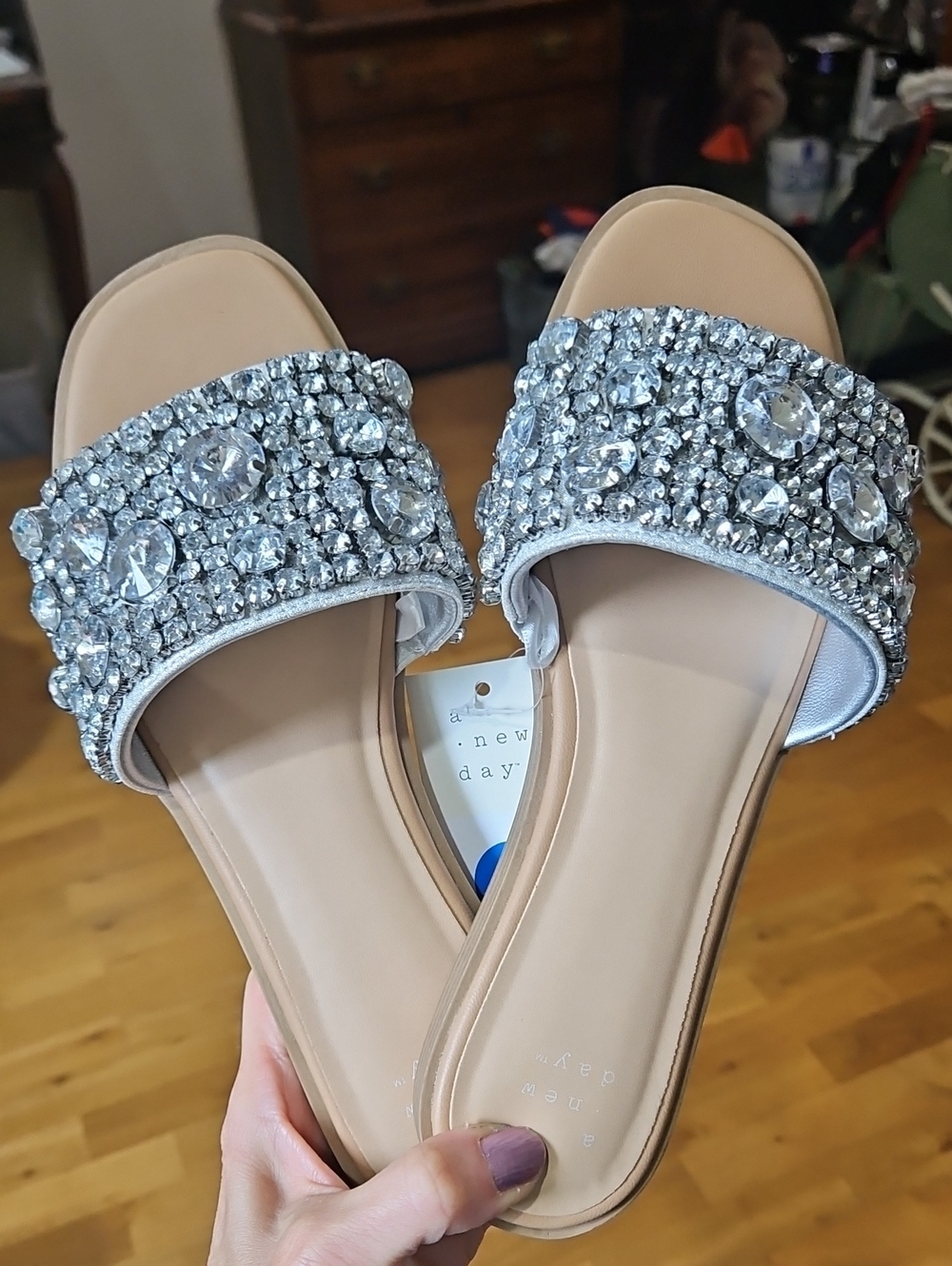 a new day Silver Crystal Embellished Slide Sandals